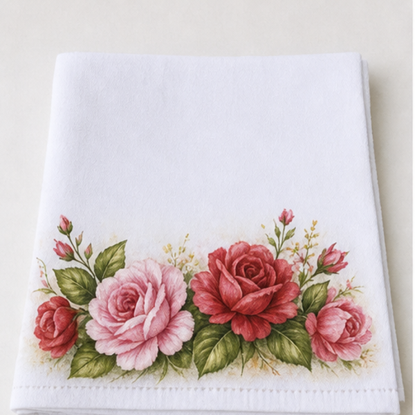 Pano de prato com rosas pintadas