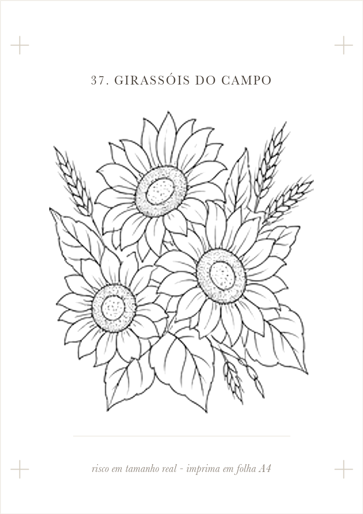 Folha A4 com o risco de girassois pronto para imprimir