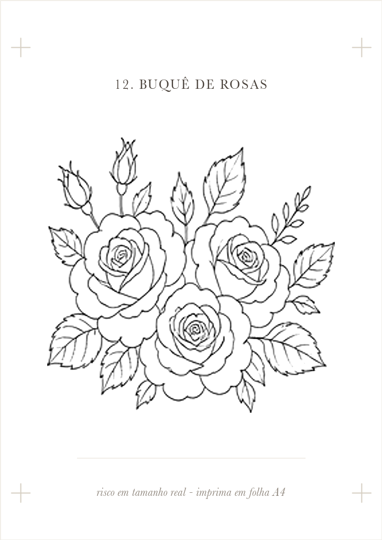 Folha A4 com o risco de rosas pronto para imprimir